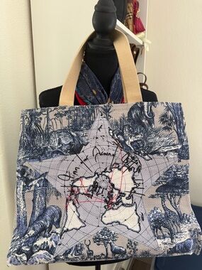 Dior Beige Navy Blue Toile Printed Canvas Tote